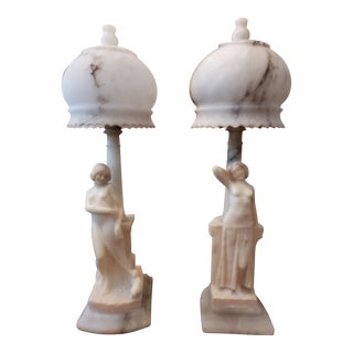 1910s Antique Art Deco Figural Goddesses Pair Lamps For Sale