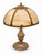 1940s Vintage Amber Slag Glass Table Lamp With Ornate Metal Base For Sale - Image 5 of 7