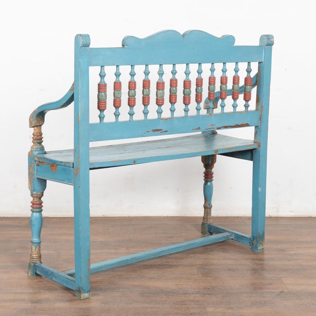 Rustic 19th Century Blue Painted Pine Bench, Denmark For Sale - Image 14 of 14