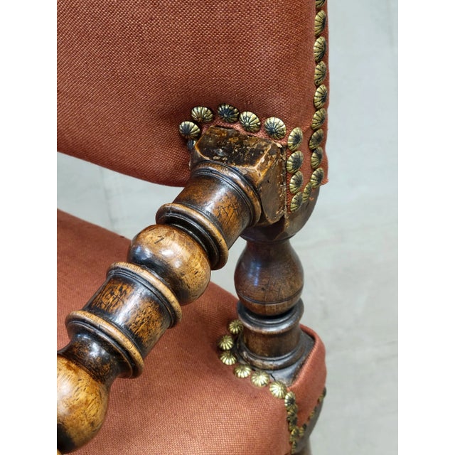 Antique European Renaissance Revival Chairs With Terracotta Linen Upholstery - A Pair For Sale - Image 11 of 14