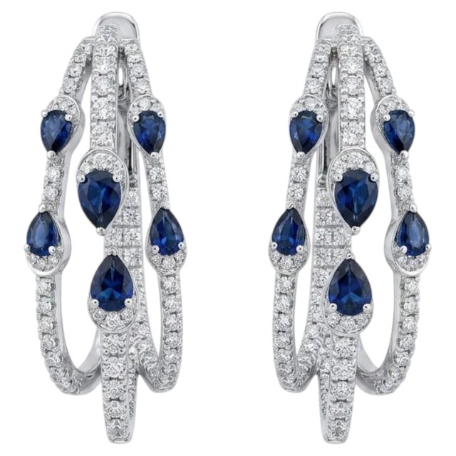 Blue Natural Blue Sapphire & Diamond Earring in 18k Gold For Sale - Image 8 of 8