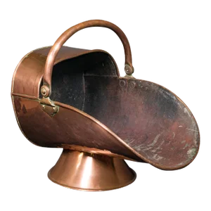 1870s Victorian Antique Helmet Fire Bucket, English Copper Coal Scuttle, Fireside Bin