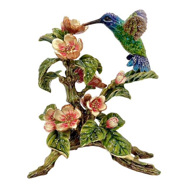 Jay Strongwater Dawn Hummingbird Tableau With Swarovski Crystals - Flora and Fauna Collection For Sale