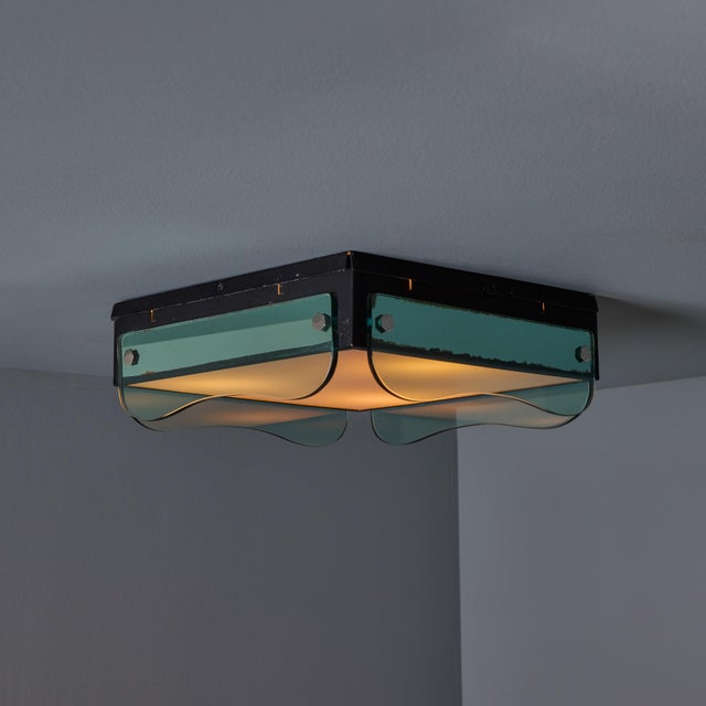 Green 1970s Veca Glass Wall or Ceiling Lamp in the Manner of Max Ingrand For Sale - Image 8 of 16