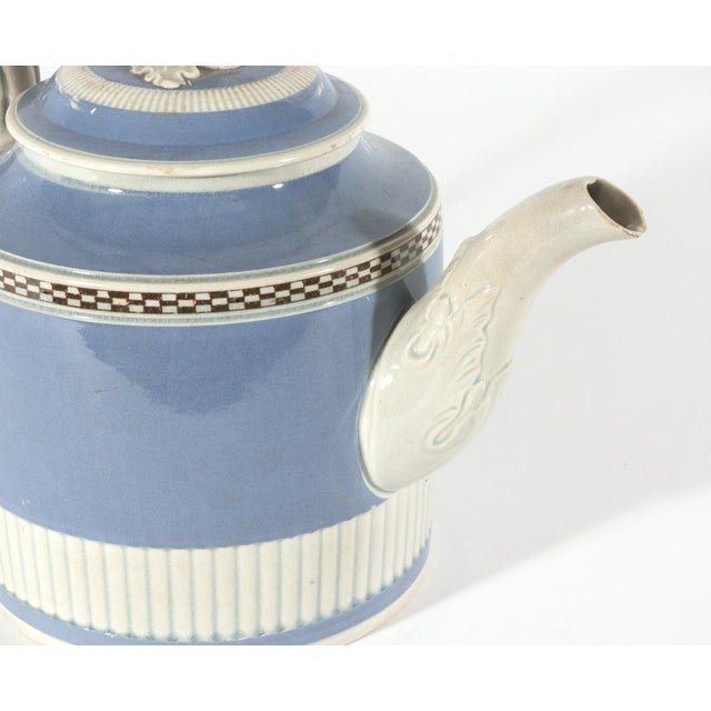 Blue 1790s English Pearlware Blue Slip Teapot & Cover With Engine-Turned Fluting For Sale - Image 8 of 9