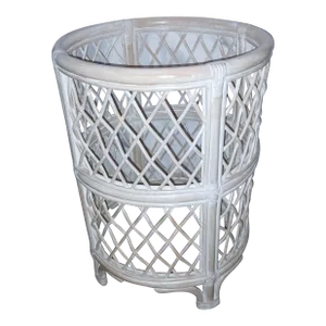1980s Henry Link Vintage Cerused Round Glass Top Rattan Dining or Patio Table