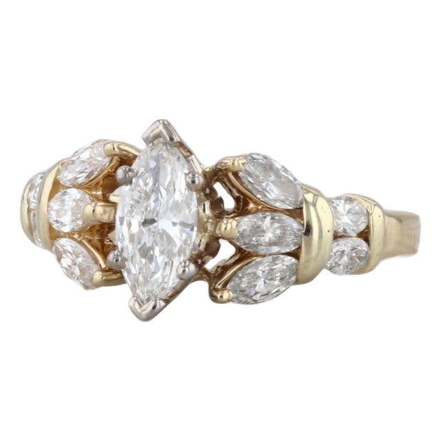 1.18ctw Marquise Diamond Engagement Ring 14k Yellow Gold Size 6.25 For Sale