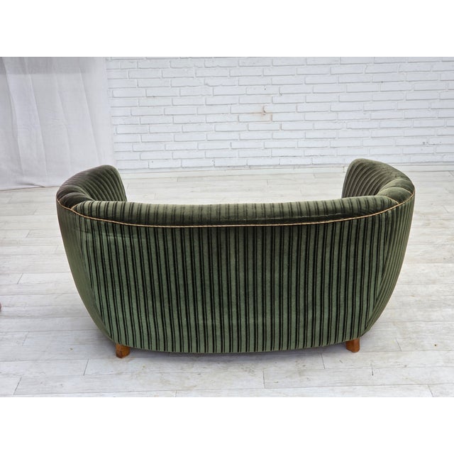 Danish 2-Seater Curved Sofa in Furniture Velour and Oak Wood, 1960s For Sale - Image 12 of 18