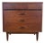 Vintage Mid-Century Modern Walnut 3-Drawer Lowboy Dresser With Brass-Capped Legs and Stylish Black-Gold Handles For Sale