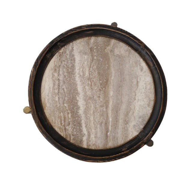 2020s Alpine Marble & Elm Side Table For Sale - Image 5 of 10