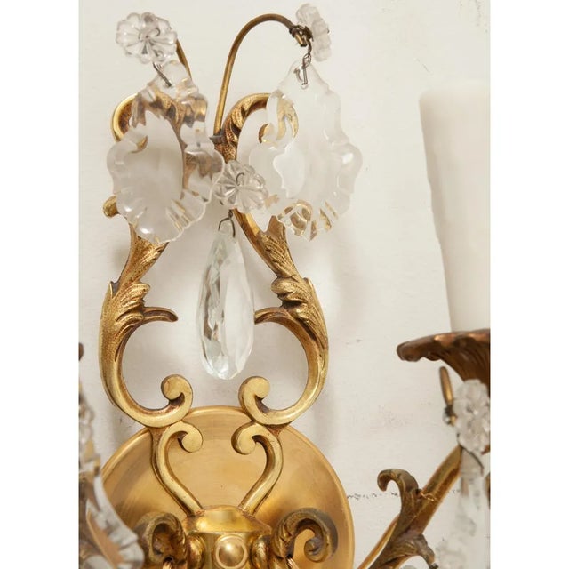 Brass French Early 20th Century Brass & Crystal Sconces - A Pair For Sale - Image 8 of 10