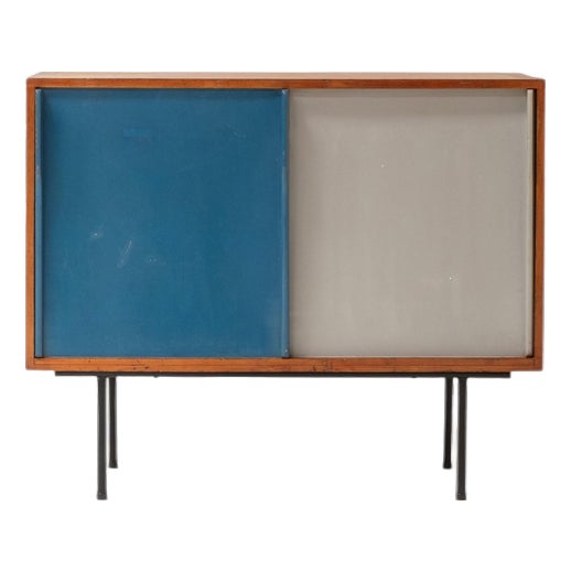 Mid-Century Modern French Cabinet with Sliding Panels by Guillerme et Chambron, 1950s For Sale