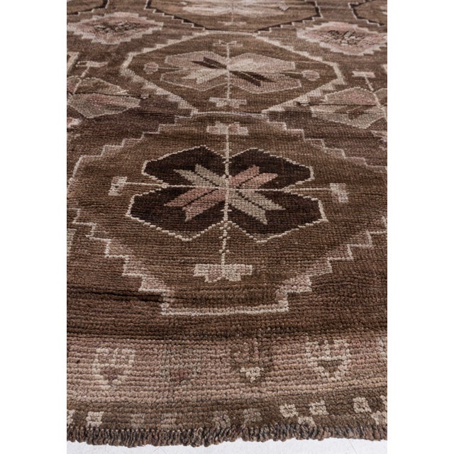 Vintage Circa 1940 Brown Turkish Oushak Hand Knotted Wool Rug 7ft 10in X 12ft 6in For Sale In New York - Image 6 of 14