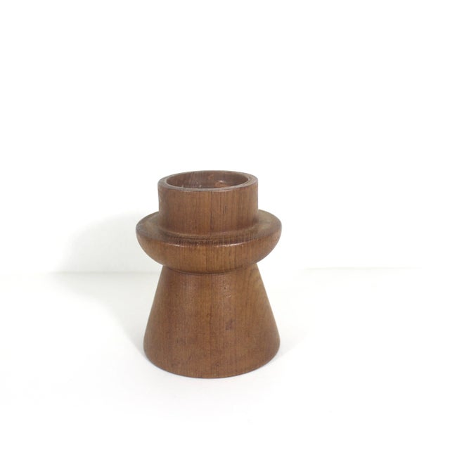 Mid Century Modern Teak Wood Candle Holder Danish Modern Style Chunky Wood Candleholder For Sale - Image 4 of 7