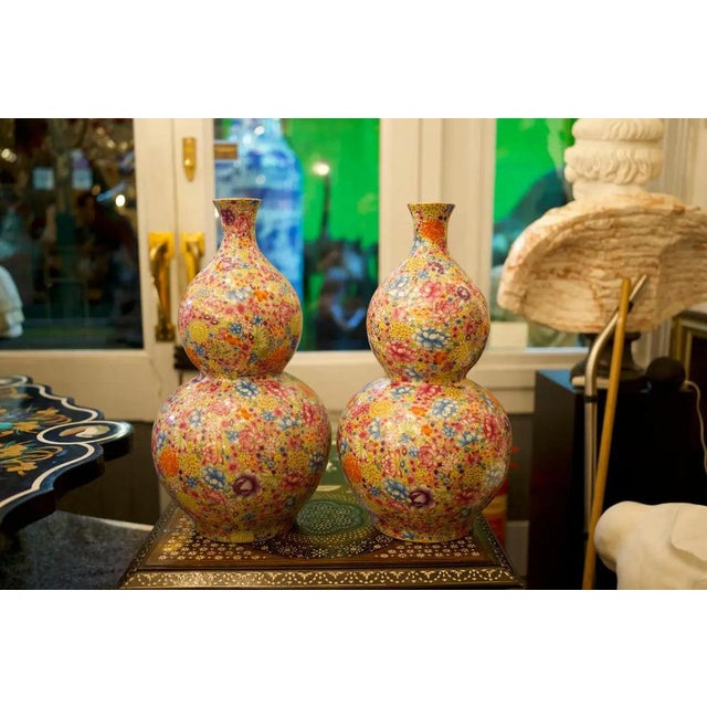 Double-Gourd Mille-Fleur Vases, 20th Century, Set of 2 For Sale - Image 6 of 8