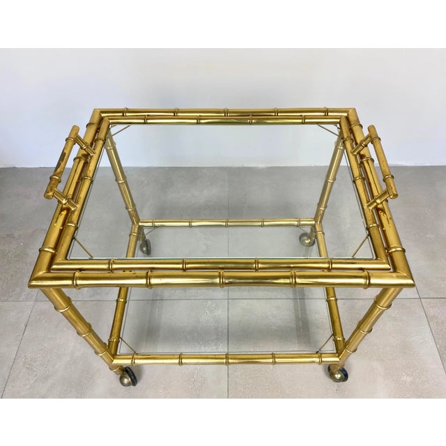 Brass Faux Bamboo Effect & Glass Serving Bar Cart, Italy, 1960s For Sale - Image 16 of 18