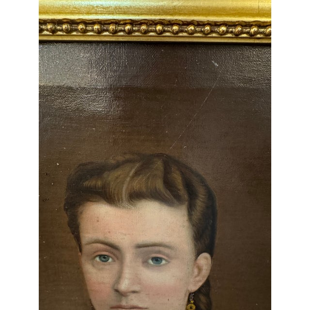 Textile Pair of European Portrait Paintings, Mother & Daughter, Late 19th Century For Sale - Image 7 of 16