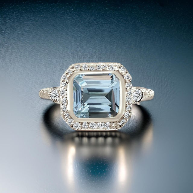 Silver Natural Aquamarine Diamond Ring 6.5 14k White Gold 3.05 TCW Certified For Sale - Image 8 of 13