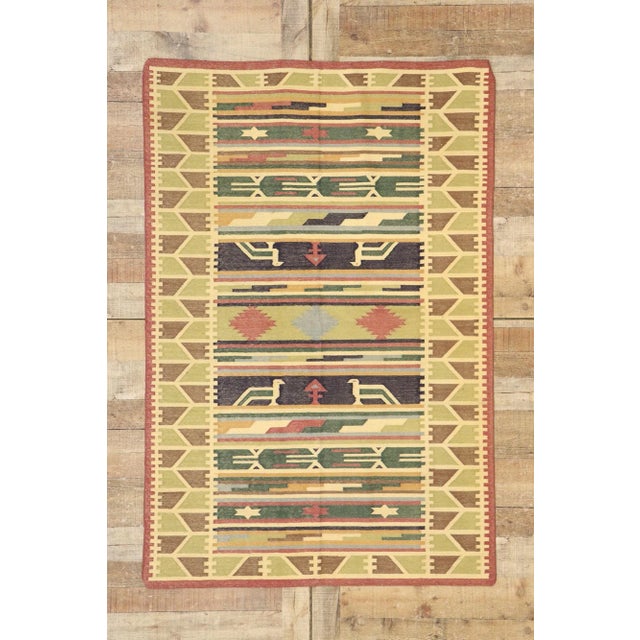 Light Green Vintage Indian Stone Wash Dhurrie Rug - 03'10 X 05'09 For Sale - Image 8 of 9