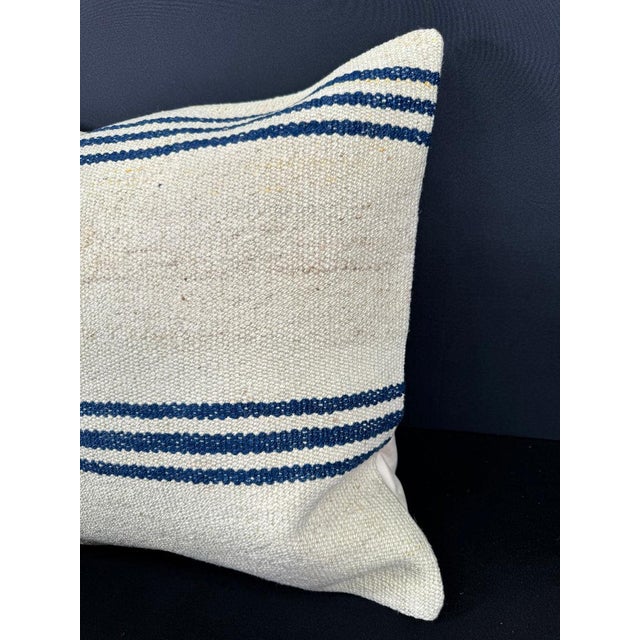Contemporary Turkish Hemp Pillow Cushion Natural Beige Blue Cushion Cover 20"x20" For Sale - Image 3 of 4
