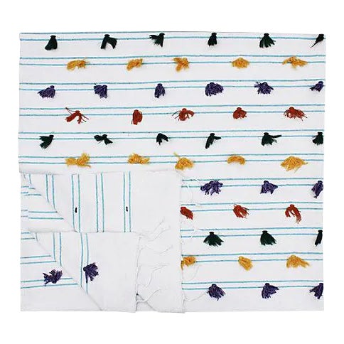 Moroccan Berber Blanket W/ Blue Stripes For Sale