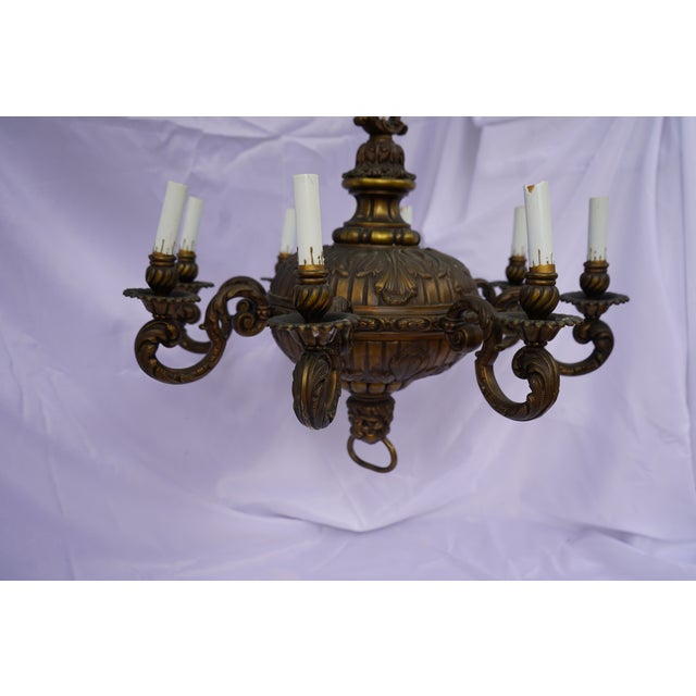 Baroque Monumental French Baroque Revival Eight-Light Cast Bronze Chandelier, Probably French, Circa 1915–1925 For Sale - Image 3 of 14