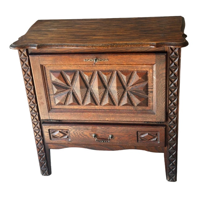 Small Carved Oak Storage Unit, 1930 For Sale