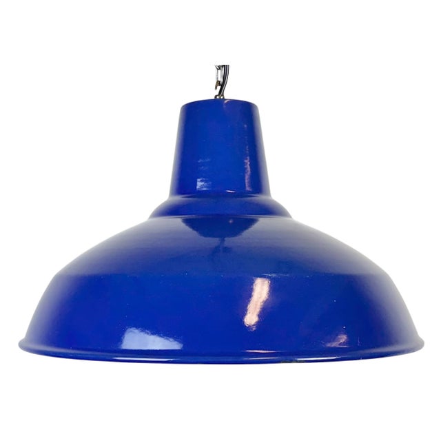 Industrial Blue Enamel Factory Pendant Lamp, 1960s For Sale - Image 17 of 17