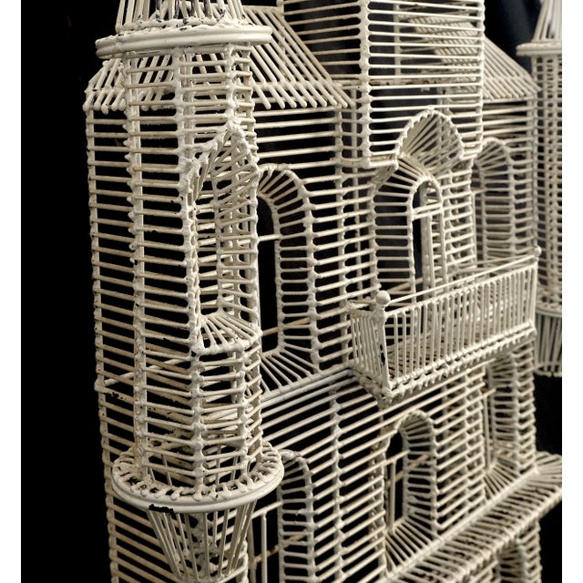 Silver 53" Tall c1960s Very Fine Wall Wire Sculpture of Castle House Architecture For Sale - Image 8 of 17