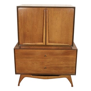 Mid 20th Century Modern Sculptural Walnut Highboy Dresser For Sale