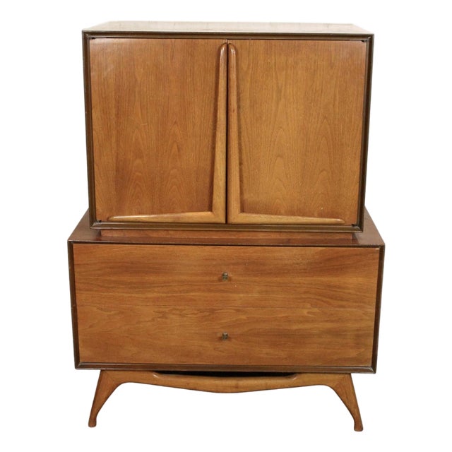Mid 20th Century Modern Sculptural Walnut Highboy Dresser For Sale