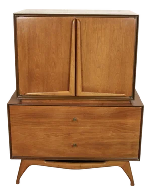 Mid 20th Century Modern Sculptural Walnut Highboy Dresser
