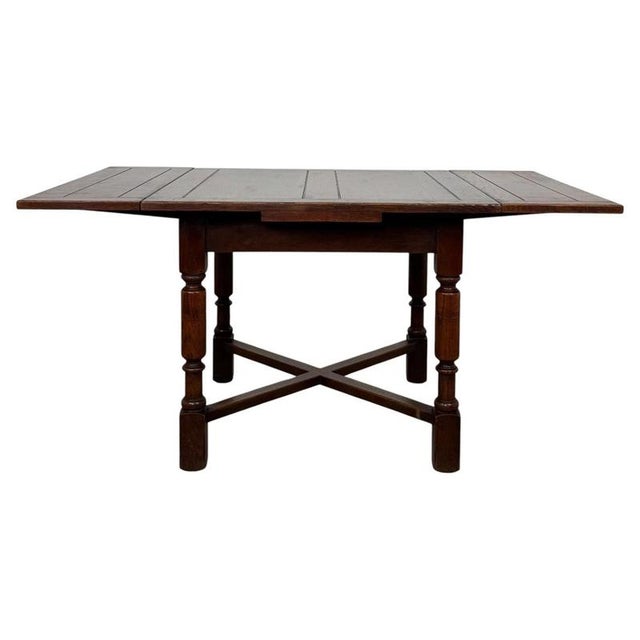 Brown Early 20th Century Antique English Edwardian Oak Draw-Leaf Dining Table, 1890s For Sale - Image 8 of 8