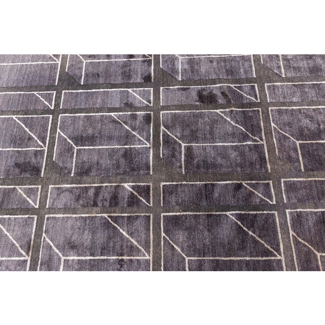 Slate Gray Modern Geometric Oversized Slate Gray Silk Rug "Vantage" by Doris Leslie Blau For Sale - Image 8 of 9