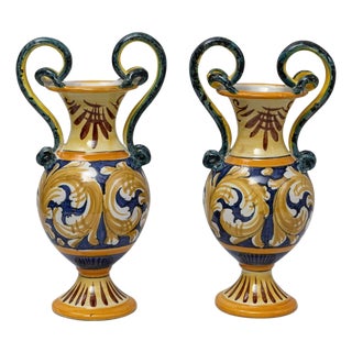 Pair Of 20th Century Italian Painted Ceramic Vases For Sale
