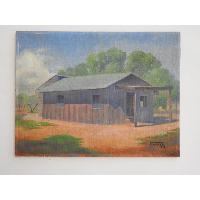 1927 Edward Harker Old Barn Painting For Sale - Image 4 of 4