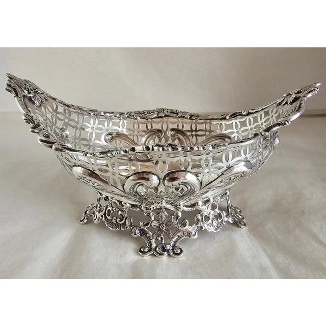 19th Century Antique Victorian Sterling Silver Navette Bon Bon Dish, 1889 For Sale - Image 5 of 18