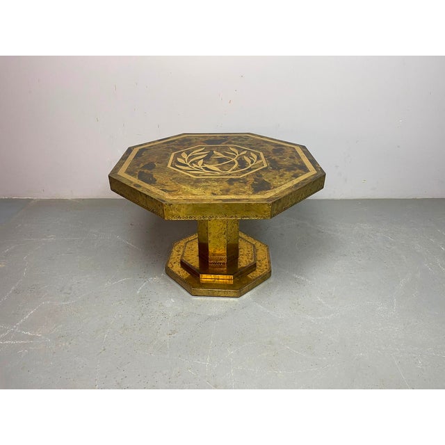 Mid-Century Octagonal Brass and Burl Veneer Coffee Table, 1970s For Sale - Image 17 of 18