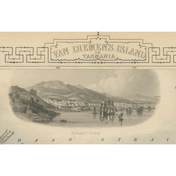 Map of Tasmania with Illustrations of Local Fauna and Colonial Landmarks, 1851 For Sale - Image 4 of 6