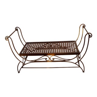 Mid 20th Century Vintage Wrought Iron Regency Bench For Sale