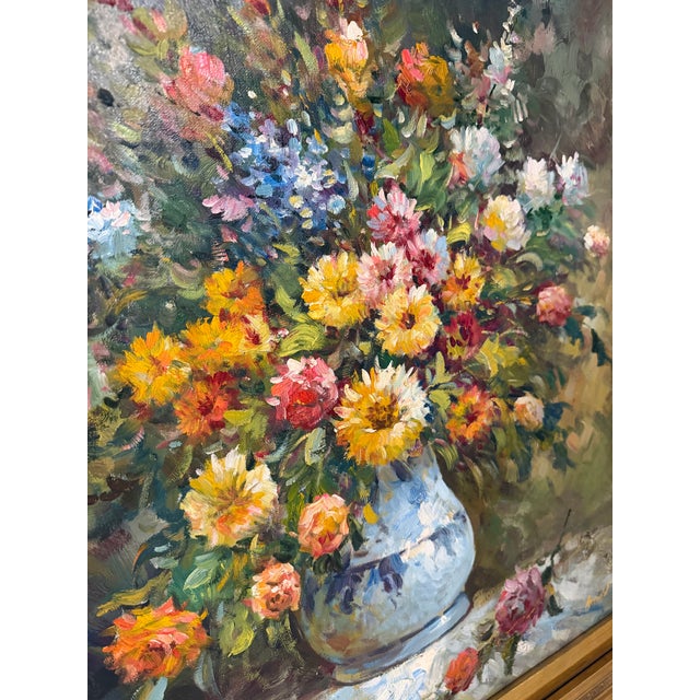 Mid 20th Century Floral Still-Life Oil on Canvas in Gold Frame, Signed Vargas For Sale - Image 10 of 12