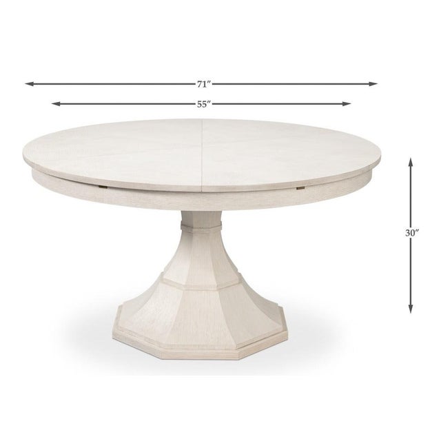 Transitional Round Dining Table, Medium - White Oak With Faceted Pedestal Base For Sale - Image 11 of 11