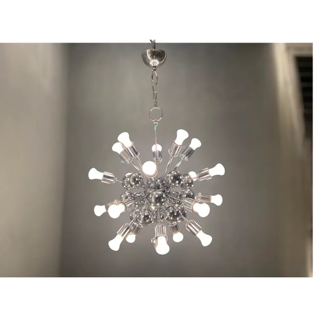 Italian midcentury polished chrome sputnik sphere chandelier 20 lights height including chain and ceiling canopy 90 cm...
