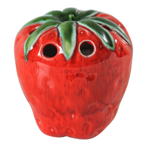 Vintage Handmade Ceramic Strawberry Flower Frog Vase