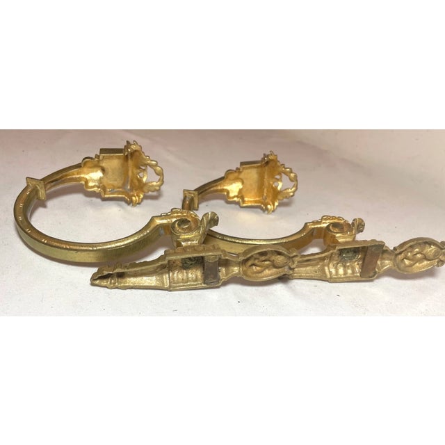 Bronze Antique Ornate Victorian Gold Dore Bronze Curtain Rod Holder Tiebacks Brackets For Sale - Image 8 of 9