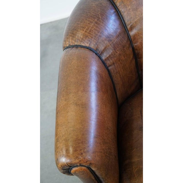 Animal Skin Vintage Sheep Leather Club Chair For Sale - Image 7 of 13