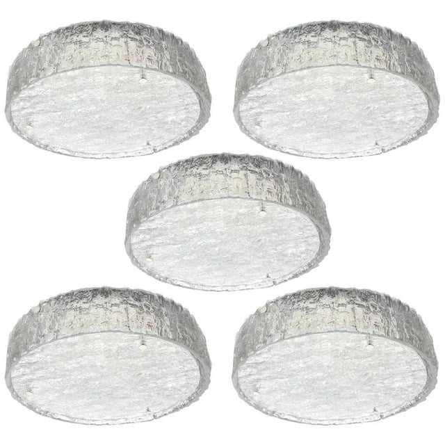 Fantastic flush mount by kaiser, germany, manufactured, circa 1960-1969. Curved murano glasses suspended from a fixture....