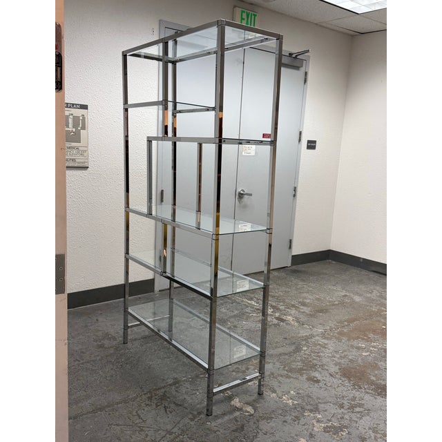 1970s Milo Baughman Style Chrome and Glass Étagère, 1970's For Sale - Image 5 of 12