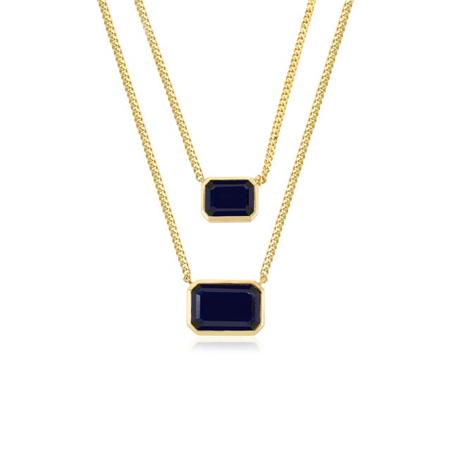 Metal 14k Gold Sapphire Bezel Set Pendant Chain Necklace For Sale - Image 7 of 13