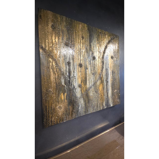 Gold Shadow Abstract Wall Art With Genuine Swarovski® Crystals For Sale - Image 11 of 13
